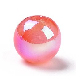 Tomato UV Plating Rainbow Iridescent Acrylic Beads, with Glitter Powder, Round, Tomato, 15mm, Hole: 3.2mm