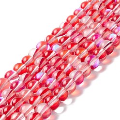 Rouge Brins synthétiques de perles de lune, ronde, rouge, 8mm, Trou: 1mm, Environ 48 pcs/chapelet, 14.57''~15.35'' (37~39 cm)