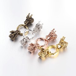 Mixed Color Tibetan Style Alloy Dragon Head with Ring Push Gate Spring Gate Rings, O Rings, Mixed Color, 65x25mm, Inner Diameter: 10x7mm
