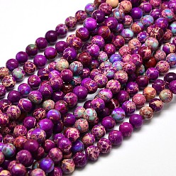 Purple Natural Imperial Jasper Round Bead Strands, Dyed, Purple, 6mm, Hole: 1mm, about 65pcs/strand, 15.4 inch