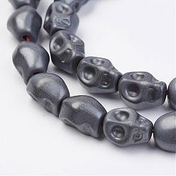 Non-magnetic Hematite Non-magnetic Synthetic Hematite Beads Strands, Frosted, Skull, 10x8x7.5mm, Hole: 1mm, about 39pcs/strand, 15.55 inch