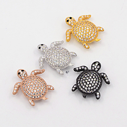 Mixed Color Brass Micro Pave Cubic Zirconia Beads, Hollow Tortoise Beads, Lead Free & Nickel Free & Cadmium Free, Mixed Color, 20x19x6mm, Hole: 2mm