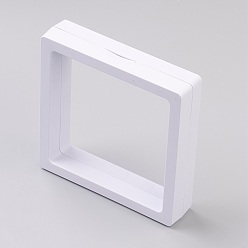Blanc Affichage à cadre flottant carré transparent 3d, pour bague collier bracelet boucle d'oreille, présentoirs à monnaie, aa médaillons, blanc, 8.9x8.9x2 cm