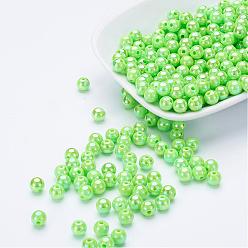 Lawn Green Eco-Friendly Poly Styrene Acrylic Beads, AB Color Plated, Round, Lawn Green, 8mm, Hole: 1mm, about 2000pcs/500g