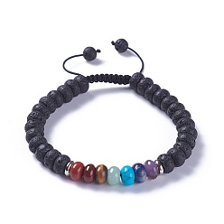 Lave Nylon réglable bracelets cordon tressé de perles, avec des perles de pierre de lave naturelle et des alliages, 2-1/8 pouces ~ 2-3/4 pouces (5.3~7.1 cm)