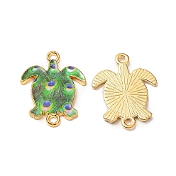 Green Printed Alloy Connector Charms, Sea Turtle Links, Cadmium Free & Nickel Free & Lead Free, Golden, Green, 23.3~23.4x17.8~18x1.6mm, Hole: 1.7~1.8mm