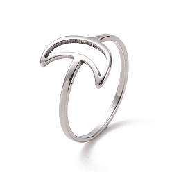 Color de Acero Inoxidable 201 anillo de dedo de luna creciente de acero inoxidable, anillo hueco ancho para mujer, color acero inoxidable, tamaño de EE. UU. 6 1/2 (16.9 mm)