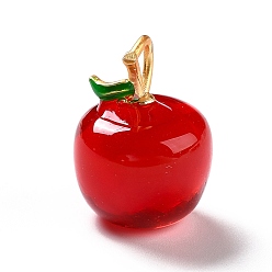 Красный Подвески лэмпворк ручной работы, с латунной фурнитурой , без кадмия и без свинца, матовый золотой цвет, яблоко, красные, 18x13 мм, отверстие : 4x2.2 мм