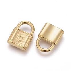 Golden Ion Plating(IP) 304 Stainless Steel Pendants, Pad Lock, Golden, 17x12.5x4mm, Hole: 5x7mm