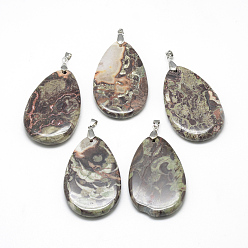 Mixed Color Natural Crazy Agate Pendants, with Iron Clasps, teardrop, 53.5~55x34~35x6.5~9mm, Hole: 4x5mm