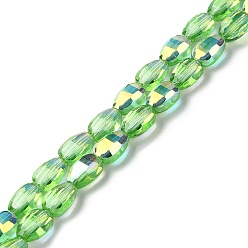 Light Green Transparent Electroplate Glass Beads Strands, AB Color Plated, Faceted, Teardrop, Light Green, 9x6.2x5mm, Hole: 1.2mm, about 71pcs/strand, 25''(63.5cm)