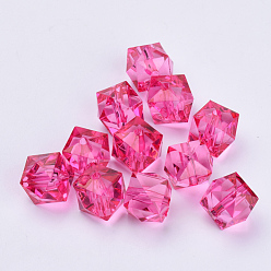 Medium Violet Red Transparent Acrylic Beads, Faceted, Cube, Medium Violet Red, 12x12x10mm, Hole: 1.5mm, about 510pcs/500g