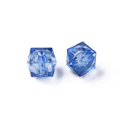 Bleu Bleuet Perles acryliques transparentes, facette, cube, bleuet, 10x11x11mm, Trou: 2mm, environ670 pcs / 500 g