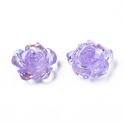 Pourpre Moyen Cabochons de résine transparente, de couleur plaquée ab , fleur rose, support violet, 15x14x6mm