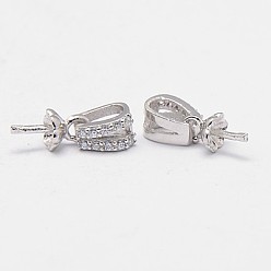 Platinum Rhodium Plated 925 Sterling Silver Cup Pearl Bail Pin Pendants, For Half Drilled Beads, with Micro Pave Cubic Zirconia, for Half Drilled Beads, teardrop, Platinum, 16x4x4mm, Hole: 6x2mm, Pin: 0.9mm
