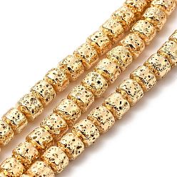 Light Gold Plated Electroplated Natural Lava Rock Beads Strands, Rondelle, Light Gold Plated, 6x7mm, Hole: 1mm, about 67~68pcs/strand, 15.35~15.63 inch(39~39.7cm)