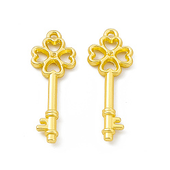 Matte Gold Color Rack Plating Alloy Pendants, Cadmium Free & Lead Free & Nickle Free, Clover Key Charms, Matte Gold Color, 25x9x2mm, Hole: 1mm