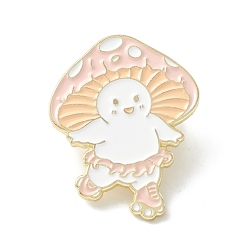 Bisque Mushroom Skating Enamel Pin, Cartoon Alloy Brooch for Backpack Clothes, Light Gold, Bisque, 31x24x2mm, Pin: 1mm