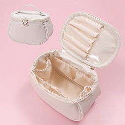 Beige Grand sac de rangement de maquillage portable en cuir pu imperméable, trousse de toilette multifonctionnelle, avec chaînette, beige, 14x21x14 cm