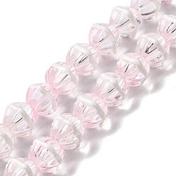 Pink Brins de perles à chalumeau manuels, avec l'émail, citrouille, rose, 10~10.5x11~12x10~10.5mm, Trou: 0.9mm, Environ 38 pcs/chapelet, 15.43''~15.75'' (39.2~40 cm)