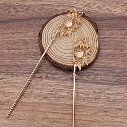 Light Gold Accessoires de bâton de cheveux en fer, serti de cabochons en alliage, bambou, or et de lumière, 155x22x6mm