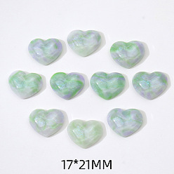 Light Green Opaque Resin Cabochons, with Glitter Powder, Heart with Water Ripple, Light Green, 17x21mm