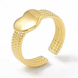 Real 18K Gold Plated Ion Plating(IP) 304 Stainless Steel Heart Open Cuff Ring for Women, Real 18K Gold Plated, Inner Diameter: 17mm