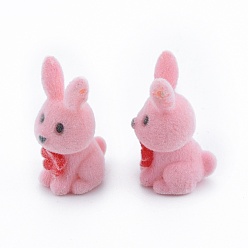 Pink Opaque Resin Pendants, Flocky Rabbit Charm, Pink, 27~27.5x12x15~16mm, Hole: 0.9mm