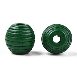 Dark Green Painted Natural Wood Beehive Beads, Round, Dark Green, 18x17mm, Hole: 3.5~4mm