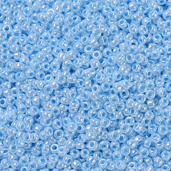 (RR430) Perla blanca forrada en aguamarina Cuentas de rocailles redondas miyuki, granos de la semilla japonés, (rr 430) perla blanca forrada de aguamarina, 11/0, 2x1.3 mm, agujero: 0.8 mm, sobre 1100 unidades / botella, 10 g / botella