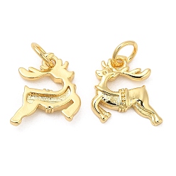 Real 18K Gold Plated Christmas Rack Plating Brass Pendants, with Jump Ring, Lead Free & Cadmium Free, Long-Lasting Plated, Deer Charm, Real 18K Gold Plated, 16.5x11x2.5mm, Hole: 3mm