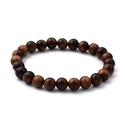 Saddle Brown Unisex Natural Wood Beaded Stretch Bracelets, Round, Saddle Brown, Inner Diameter: 2-1/8 inch(5.5cm), Bead: 8.5mm