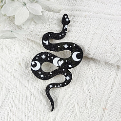 Black Printed Acrylic Big Pendants, Snake with Moon Pattern Charm, Black, 69x37mm