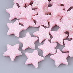 Pearl Pink Opaque Acrylic Beads, with Glitter Powder, Star, Pearl Pink, 13.5x14.5x4mm, Hole: 1.6mm