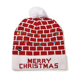 Tartan LED Light Up Christmas Acrylic Fibers Yarn Cuffed Beanies Cap, Winter Warmer Knit Hat for Women, with Built-in Battery and Switch, Tartan, 285x240x13.5mm, Inner Diameter: 145mm