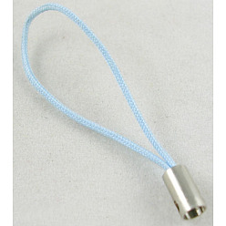 Light Blue Mobile Phone Strap, Colorful DIY Cell Phone Straps, Nylon Cord Loop with Alloy Ends, Light Blue, 50~60mm