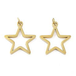 Star 304 Stainless Steel Pendants, Laser Cut, with Jump Ring, Golden, Star, 16.5x15x1mm, Hole: 2mm