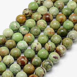 Opale Verte Naturel, vert opale brins de perles, ronde, 10mm, Trou: 1mm, Environ 38 pcs/chapelet, 14.5 pouce