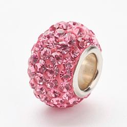 209_Rose  Perles européennes de cristal autrichien, Perles avec un grand trou   , 925 noyau en argent sterling, rondelle, 209 _Rose, 11~12x7.5mm, Trou: 4.5mm