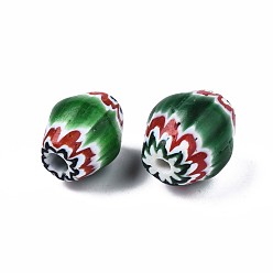Lime Vert Main perles de Murano millefiori, baril, lime green, 16~17.5x13~14.5mm, Trou: 2~4mm