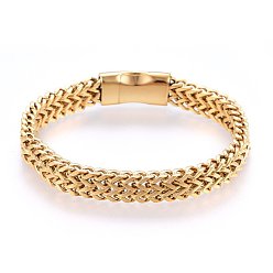 Golden 304 Stainless Steel Mesh Bracelets, with Magnetic Clasps, Golden, 8-1/4 inch(21cm), 9x4.5mm