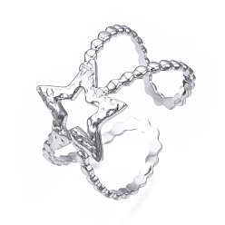 Color de Acero Inoxidable 304 anillo de puño abierto con estrella de acero inoxidable, anillo hueco grueso para mujer, color acero inoxidable, tamaño de EE. UU. 6 3/4 (17.1 mm)