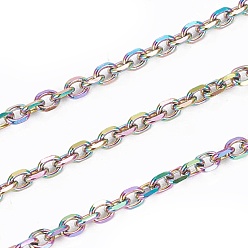 Rainbow Color Ion Plating(IP) 304 Stainless Steel Cable Chains, Diamond Cut Chains, with Spool, Soldered, Faceted, Oval, Rainbow Color, 2.5x2x0.5mm, about 32.8 Feet(10m)/roll
