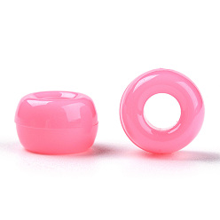 Rosa Caliente Cuentas de plástico opaco, barril, color de rosa caliente, 9x6 mm, agujero: 3.8 mm, Sobre 1950 unidades / 500 g