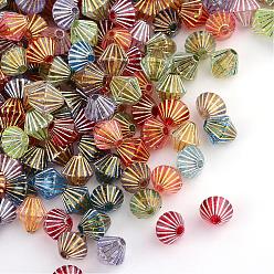 Couleur Mélangete Placage perles acryliques transparents, métal enlacée, Toupie, couleur mixte, 8x9mm, trou: 2 mm, environ 2600 pcs / 500 g