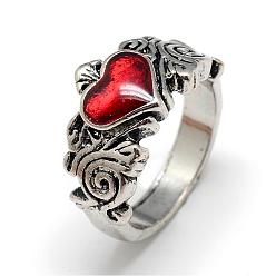 Plata Antigua Aleación de esmalte anillos de dedo, anillos de banda ancha, corazón, tamaño de 8, plata antigua, 18 mm