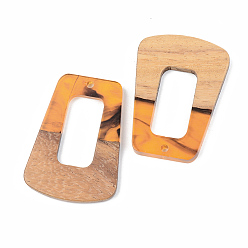 Orange Resin & Walnut Wood Pendants, Trapezoid, Orange, 37.5x27x3mm, Hole: 2mm