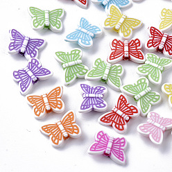 Mixed Color Craft Style Acrylic Beads, Butterfly, Mixed Color, 11x14x3.5mm, Hole: 1.6mm, about 1750pcs/500g