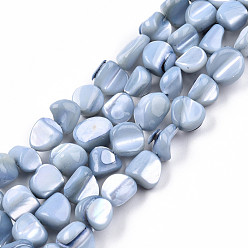 Light Steel Blue Natural Trochid Shell/Trochus Shell Beads Strands, Dyed, Nuggets, Light Steel Blue, 7.5~10.5x6.5~9.5x4~9mm, Hole: 0.8mm, about 48~49pcs/strand, 15.16 inch~15.75 inch(38.5~40cm)