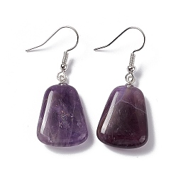 Amethyst Natural Amethyst Trapezoid Dangle Earrings, Platinum Brass Jewelry for Women, 41mm, Pin: 0.7mm